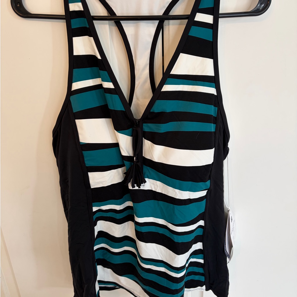 Beach House Black With Teal Accent Racerback Swim Top